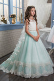 2024 Une ligne Tulle avec des robes Applique Flower Girl Dresser Scoop Sweep Train