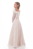 2024 Lace Flower Girl Dresses A Line Bateau à manches longues avec perles