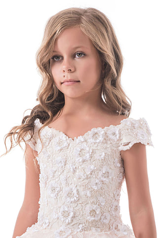 2024 Flower Girl Dresses Off The Shoulder Tulle Avec Applique Une Ligne